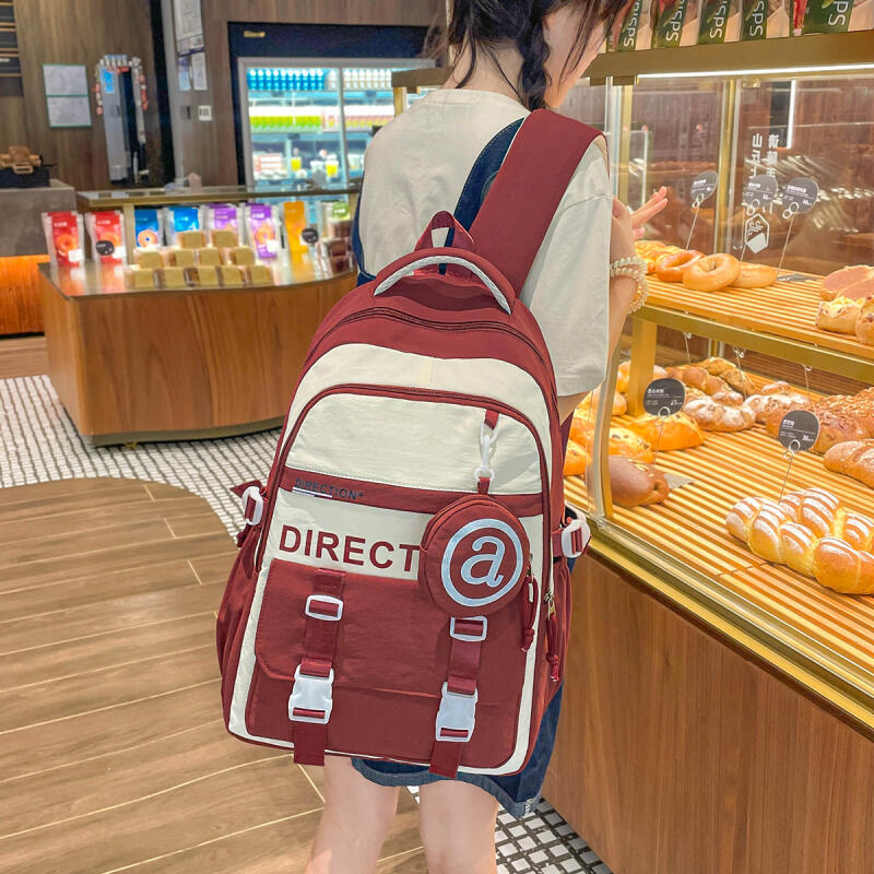 College Rucksack Damen Schultasche Große Kapazität Farbkontrast Rucksack
