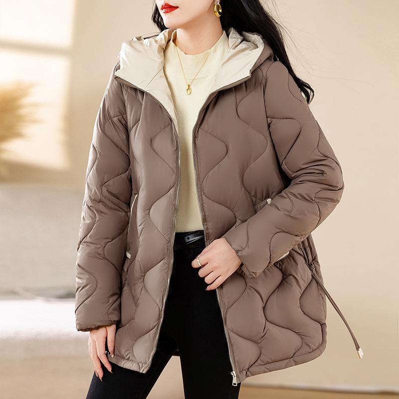 

Medium and long rhombus collarless light down cotton clothes women s winter design sense niche short cotton coat XXL темно-коричневого