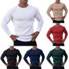 Herrfärg Rundhalsad Smal Passform Långärmad Topp Sport Fitness Vardaglig Stretch Vertikal Rand Långärmad T-skjorta