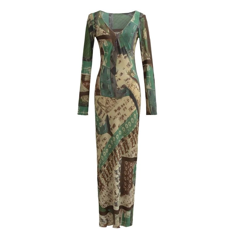 

Real Series Sexy Temperament Millennium Sexy Ethnic Chinese Style Print Silm Slimming Vacation Long Dress National Wind Print L