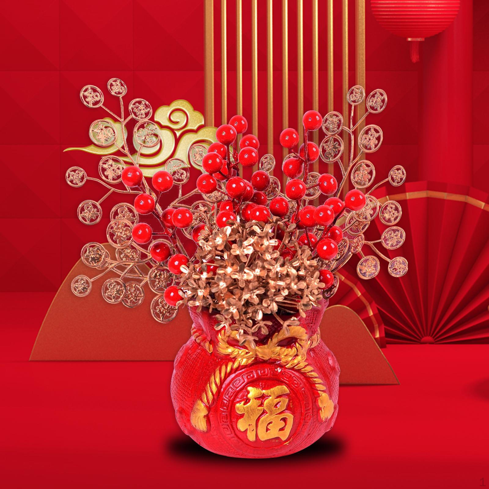 

Traditional Chinese Year Decoration Tree Bonsai Plastic Berries Branches Ceramic Vase Decor for