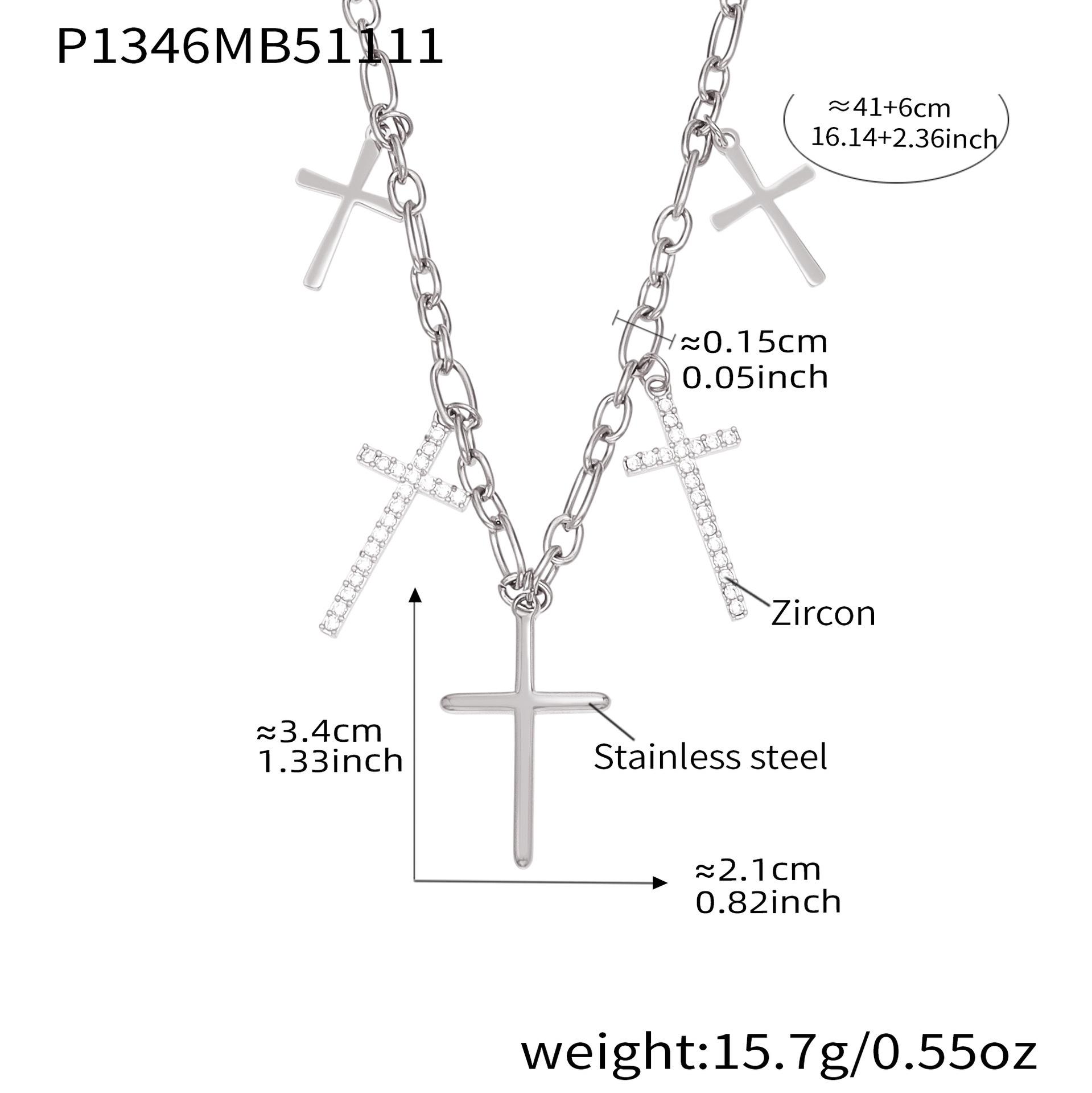 Qiong Yao Neutral Style Zirconia Layered Multi-Pendant Stainless Steel Necklace