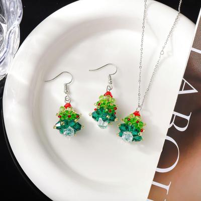 2024 Elegant Color-Blocked Christmas Tree Necklace & Earrings Set