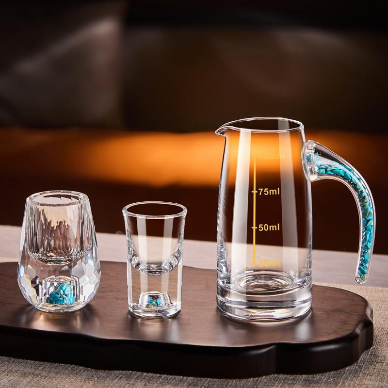 Elegant Crystal Glass Shot Cups With Pourer Set Gold Foil Matte Transparent Styles Whiskey Sake Tequila Serving