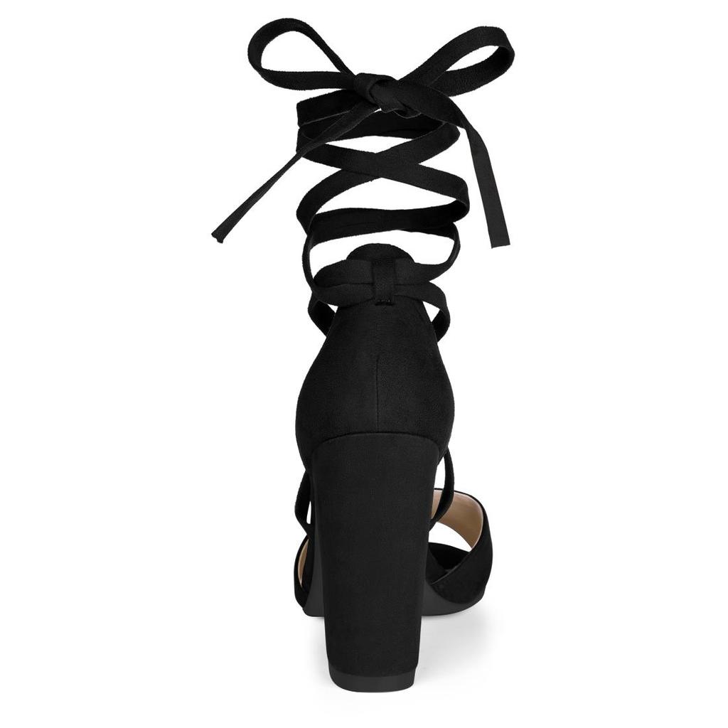 Allegra K Women's Black Lace-Up Sandals with Crisscross Front and Block Heel, Size 23.5cm