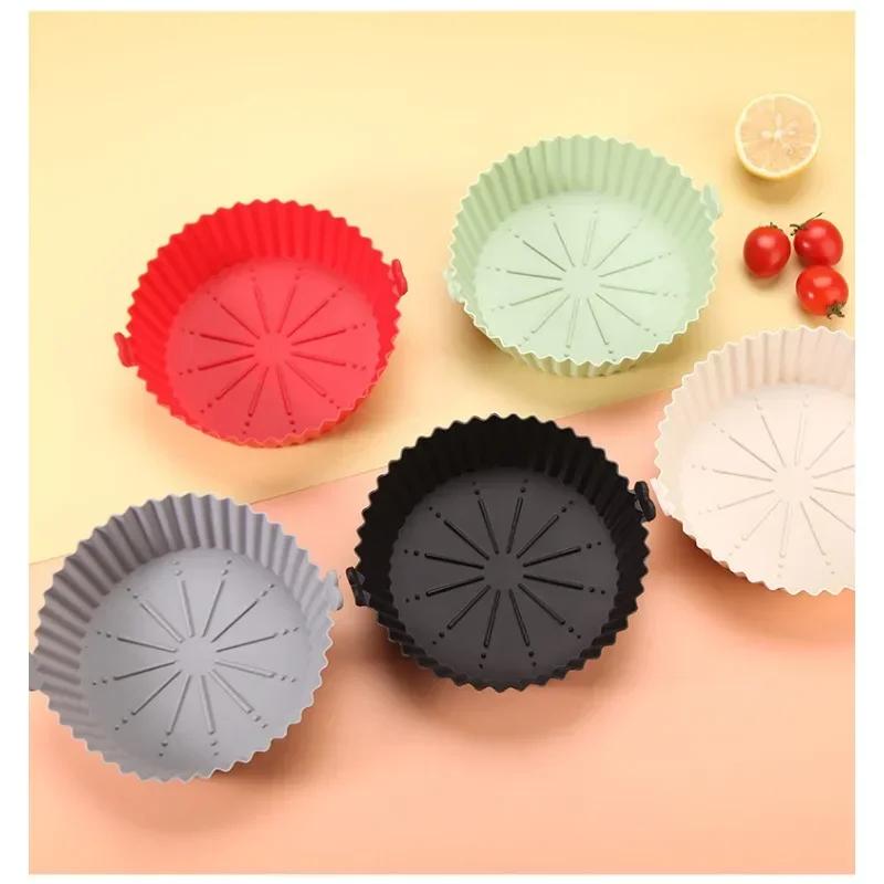 Air Fryer Silicone Pot Basket Tray 17/20/23cm Round Square Airfryer Reusable Silicone Air Fryer Liners Food Safe Non Stick