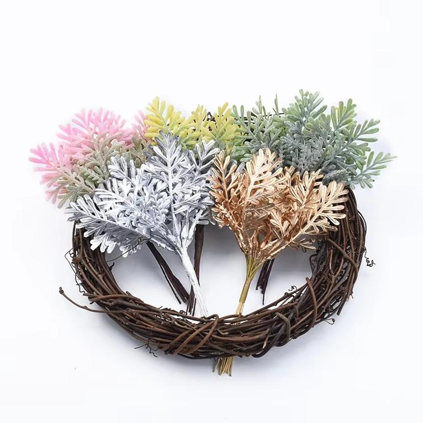1/3pcs Golden Silver Christmas Leaf Artificial Plants Wedding Decorative Flowers Vase Home Room Decor Diy Gift Bridal Clearance