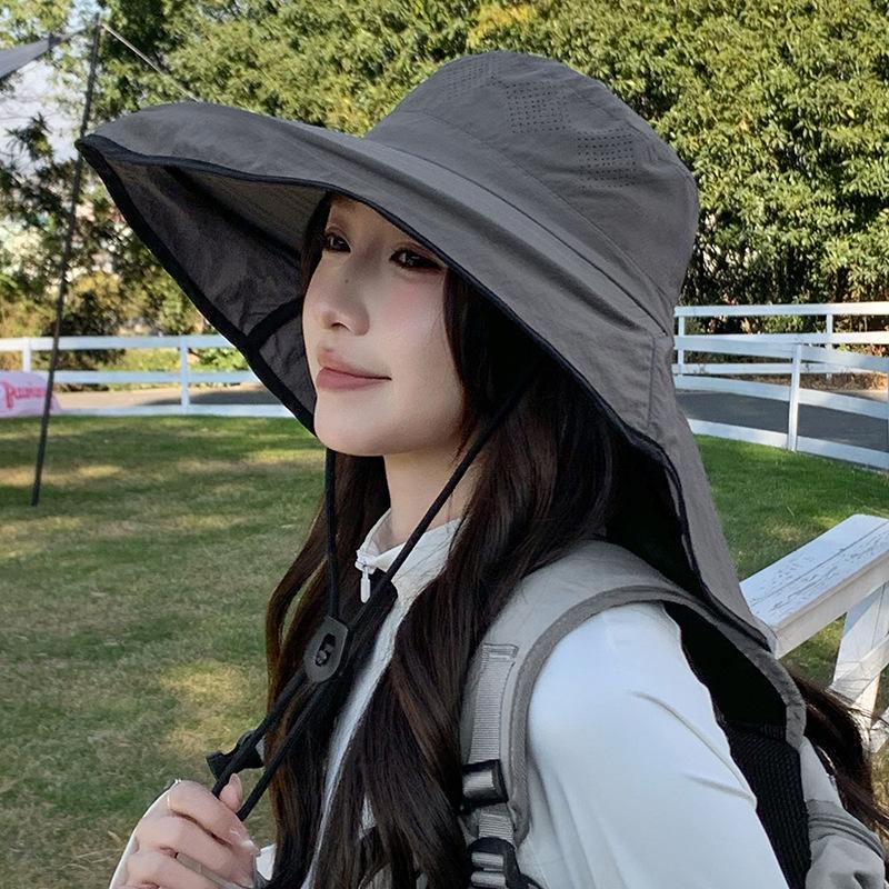 Spring and Summer Outdoor Hiking Mountaineering Sun Protection Quick Drying Breathable Big Eaves Bucket Hat Women