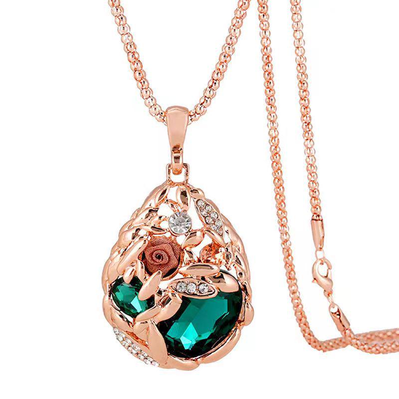 High-End Korean Crystal Round Sweater Chain - Fashionable Autumn/Winter Women's Pendant Necklace