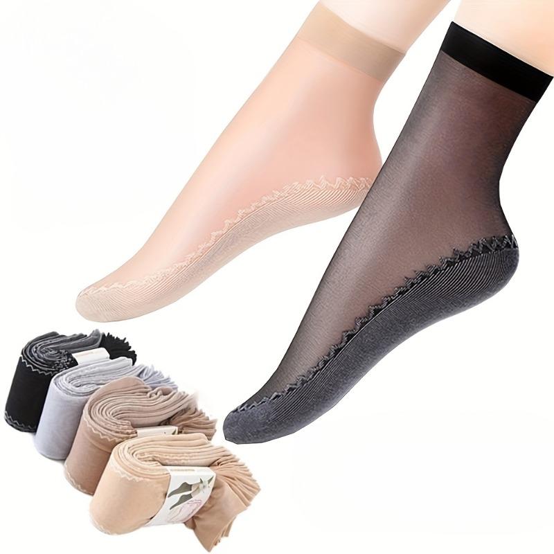 10Pairs Women Transparent Breathable Summer Thin Soft Silk Socks Non-Slip Bottom Splice Fashion Ladies Sock