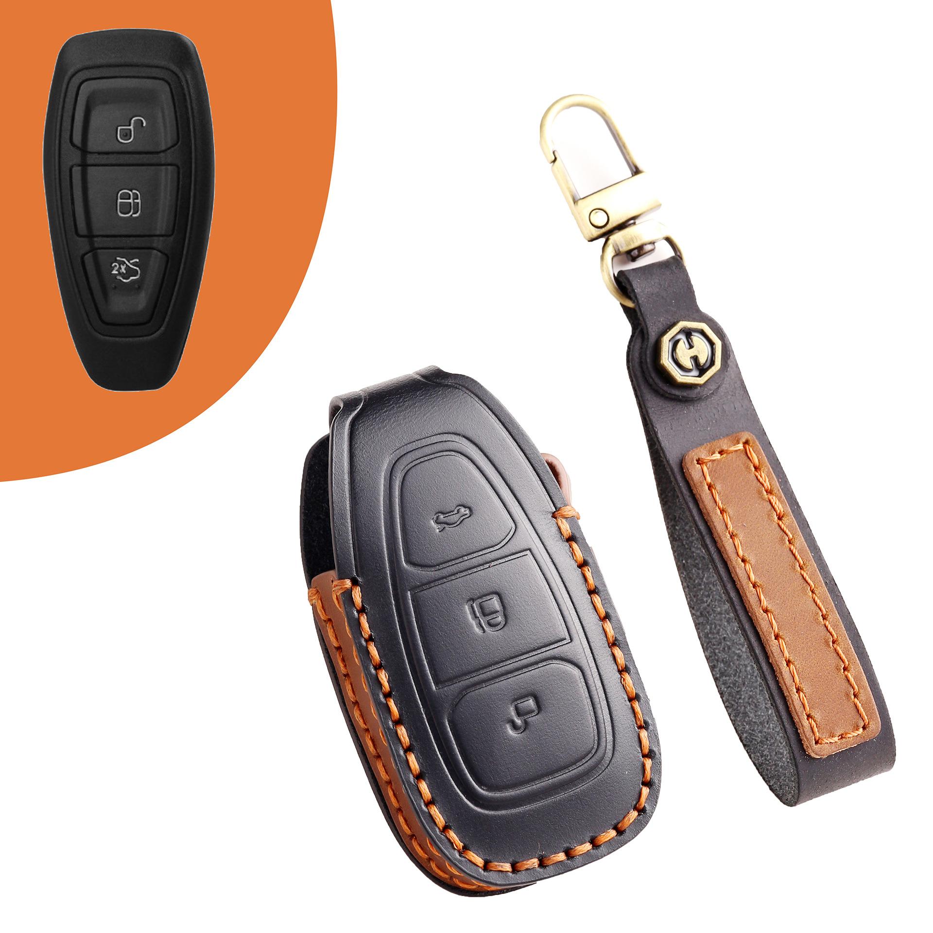 

Suitable for Ford Escape Focus leather car key cover Explorer Fraser Edge handmade high-end bag buckle чёрный