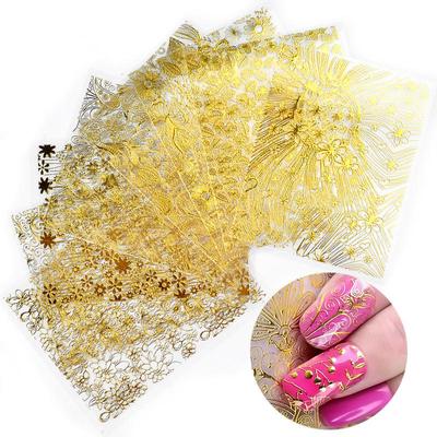 8 pegatinas de metal dorado para uñas, pegatinas para decoración de uñas, pegatinas adhesivas doradas