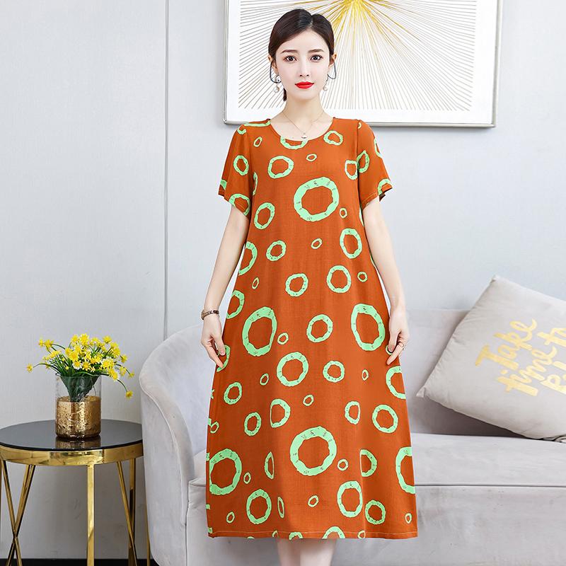 Casual Frauen Baumwolle Leinen Langes Kleid Sommer Oansatz Druck Lose Plus Größe frauen Sommer Sommerkleider XL-5XL