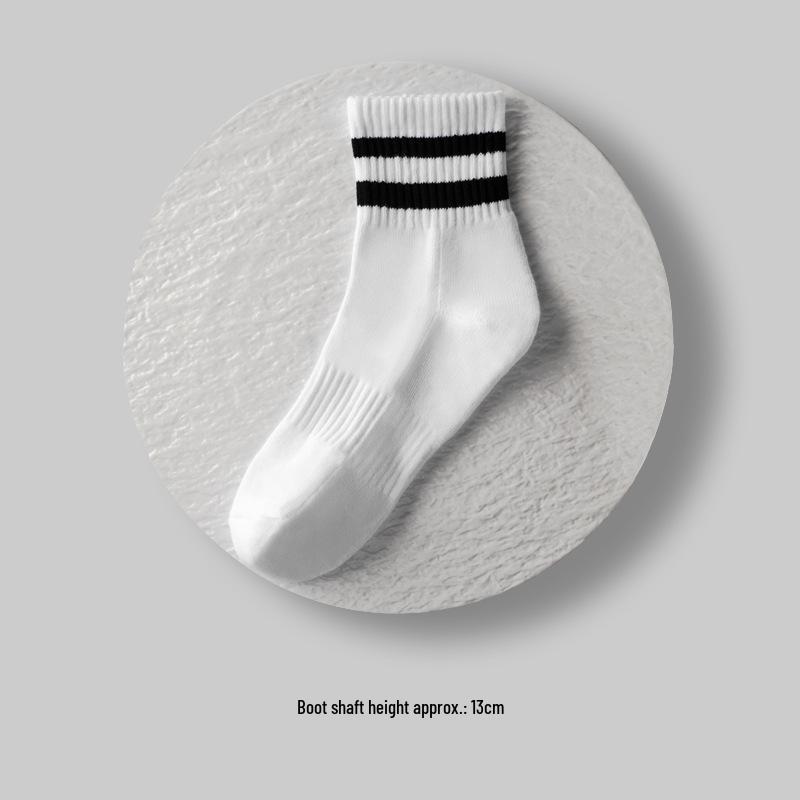 Men's Mid-Calf Striped Academy Style Cotton Socks for Autumn/Winter Sports