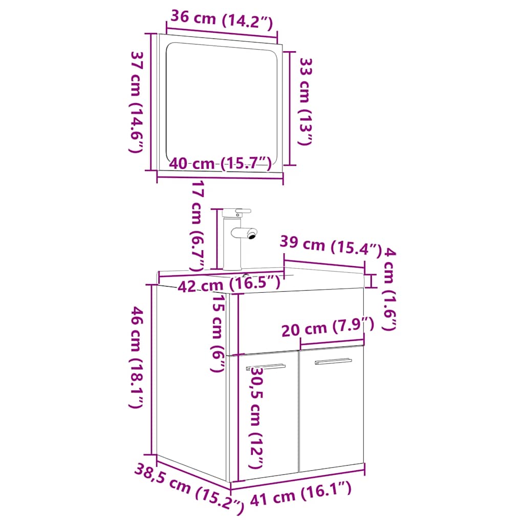 3 Piece Bathroom Furniture Set Concrete Grey Particleboard