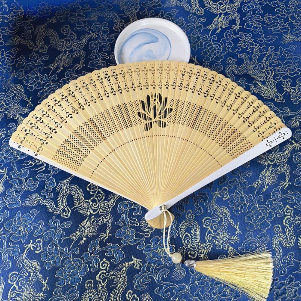 Hollowed-out Mini Shell Fan Bamboo Frame Retro Handheld Fan Folding Bamboo Hand Fan Women's Use