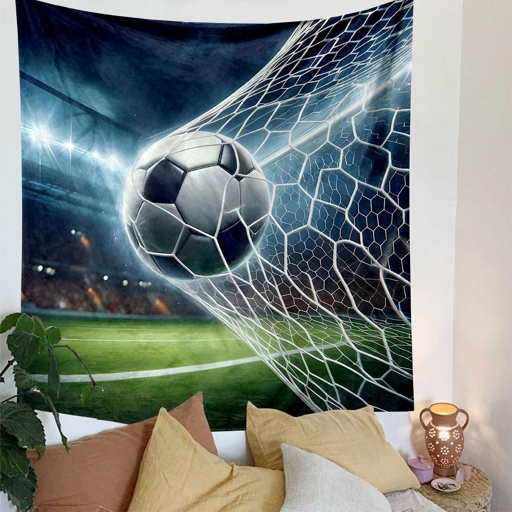 "Soccer Ball Scoring in Net" Patterned Tapestry Decorative Wall Hanging, Home Bedroom Living Room Decor