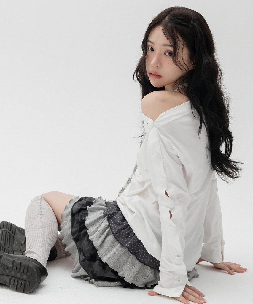 HIGH SCHOOL DISCO Tiered Layered Mini Skirt_Gray