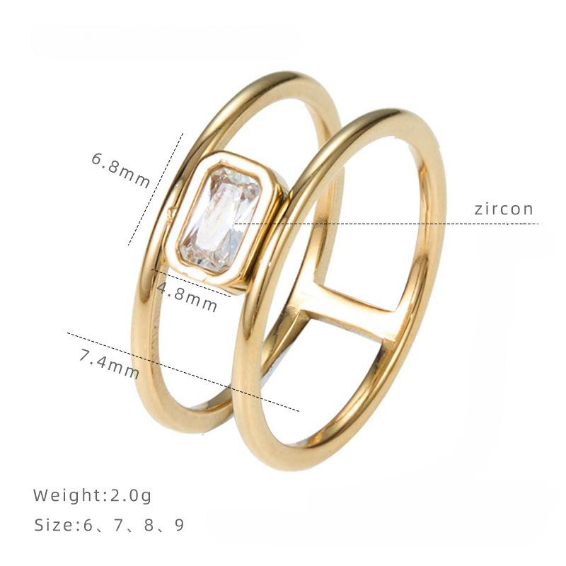 

Кольцо с зеленым цирконом в два слоя, женское нишевое дизайнерское кольцо на указательный палец, из титановой стали с гальваническим покрытием 9