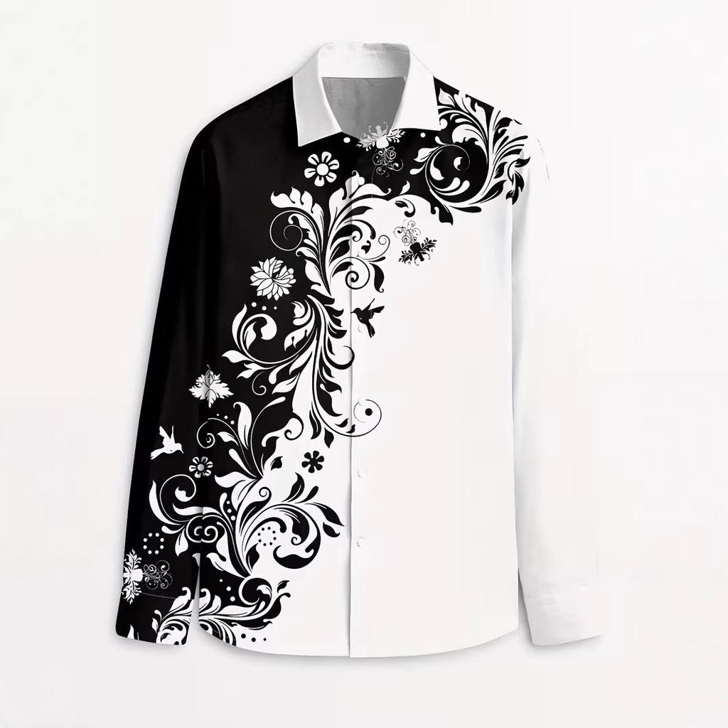 Nowa Odzież Męska Wiosna Jesień Moda Koszula z Długim Rękawem Męska Business Casual Koszula z Nadrukiem Top 100% Poliester