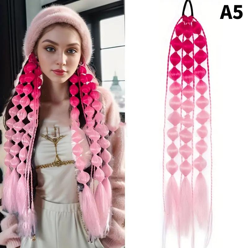 1Pcs Synthetic Wig Lantern Bubble Ponytail Multicolour Fake Braid  Girl Street Photo Modeling Lantern Long Braid