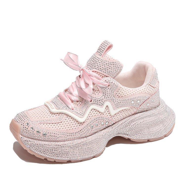 Gypsy rhinestone thick-soled dad shoes for women's autumn new mesh breathable heightening sneakers for women