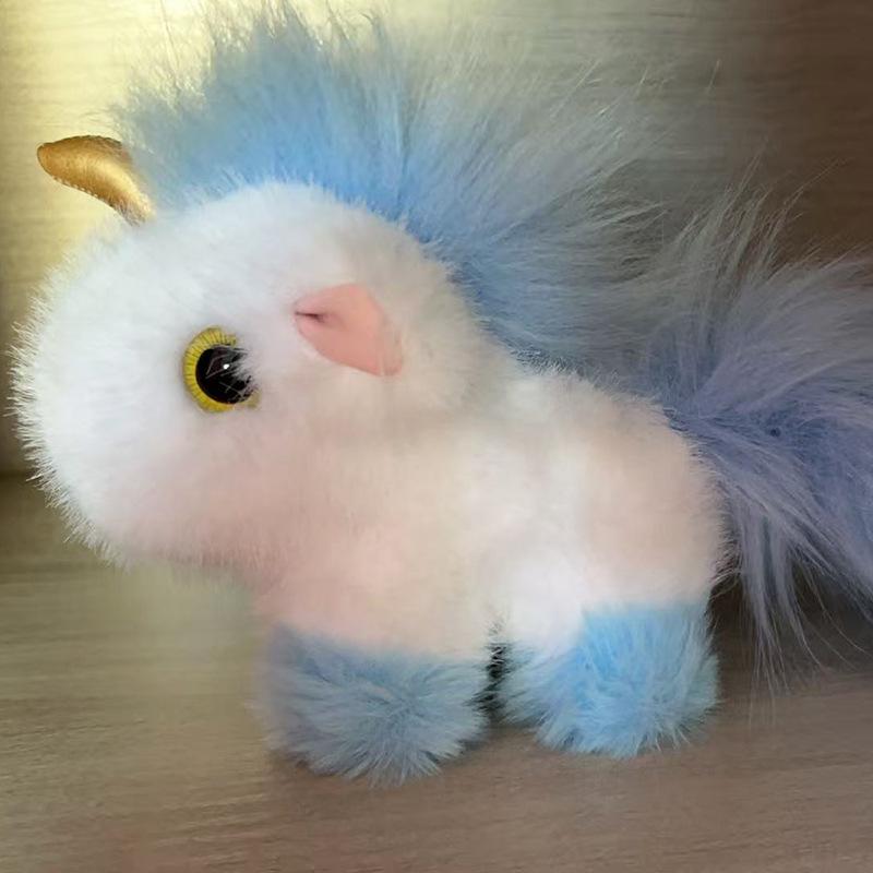 Adorable Faux Mink Fur Unicorn Keychain Pendant - Plush Pony Bag Charm Gift for Girls