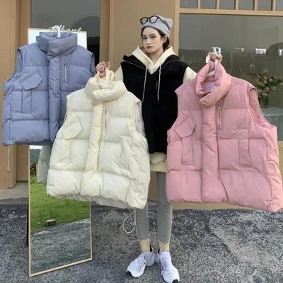 Plus Fat Plus Size Autumn and Winter Cotton-padded Jacket Outer Wear Vest Ins Loose Cotton-padded Vest Jacket Trend