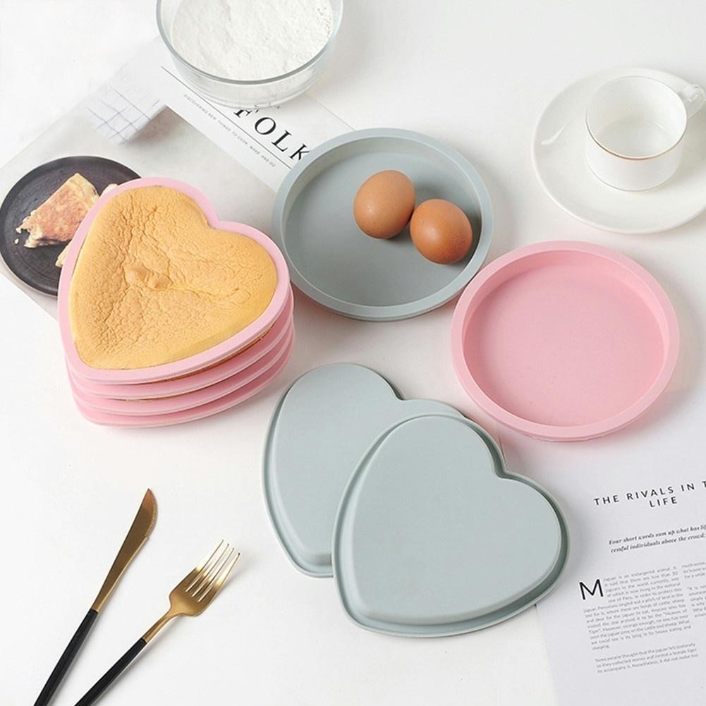 New 4Pcs/set 6 Inches Silicone Small Plate Cake Mold Round Heart-shaped Layered Baking Tray Silicone Mol