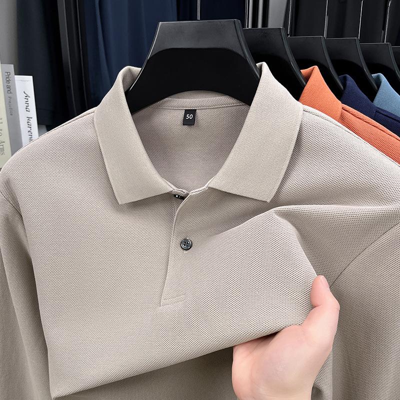 Men S Cotton Long Sleeve Polo Shirt Solid Color Casual Business Top