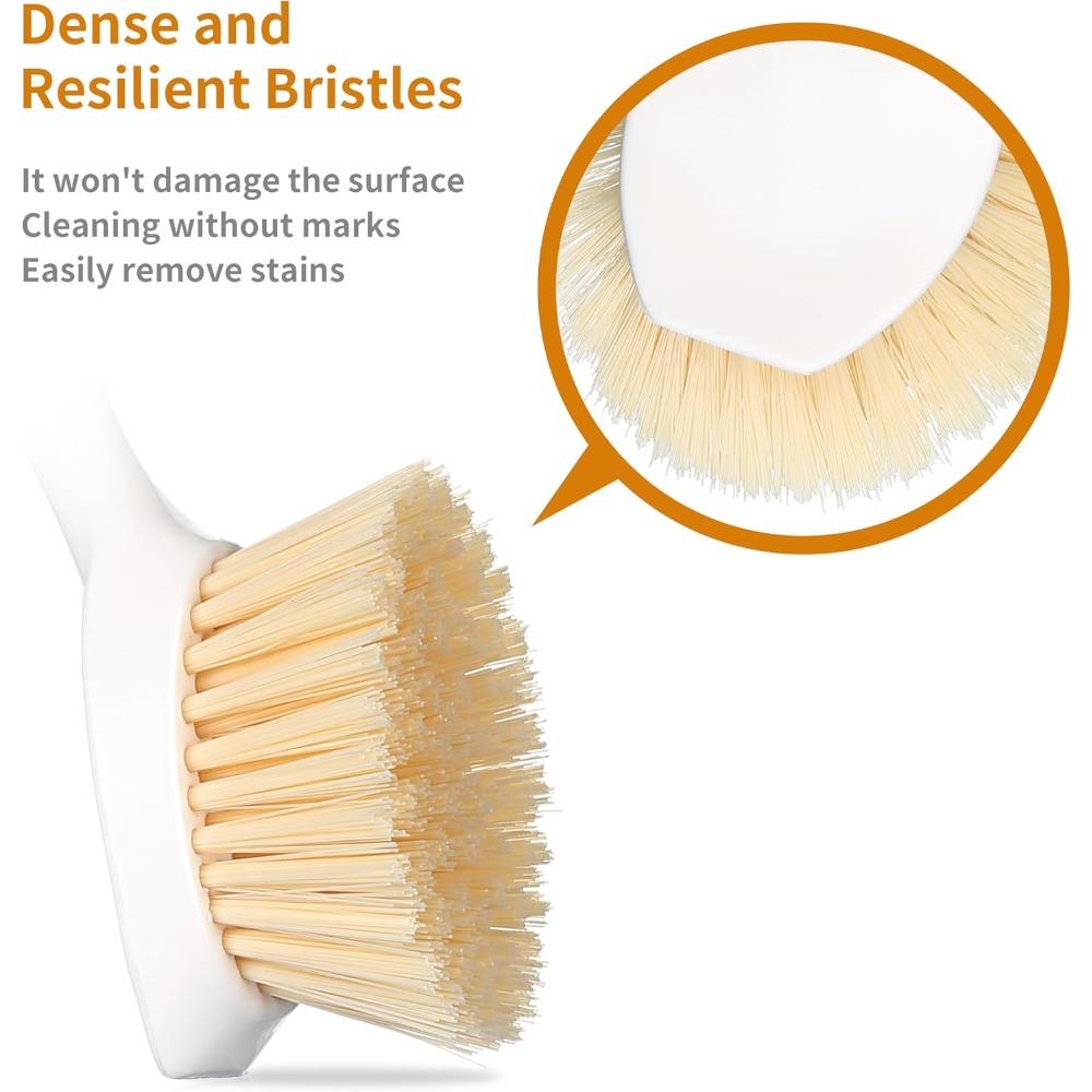 2 Pack Kitchen Dish Brush Bamboo Handle Dish Scrubber Built-in Scraper, Scrub Brush for Pans, Pots, Kitchen Sink Cleaning