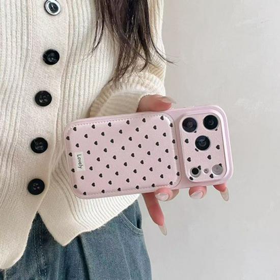 Ins Korean Style Polka Dot Apple 16/17 ProMax Airbag Leather Texture Phone Case, IP15 Large Hole, New Style for 14