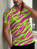 Men's Short-Sleeve Polo Shirt with Zebra Stripe Lapel Collar - Full-Zebra Print Button-Up Button Collar Shirt, Machine Washable Summer Beachwear