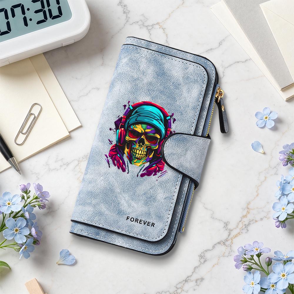 Colorful Skull Pattern Wallet Fashion Portable Multi Card Slot Zipper Purse
