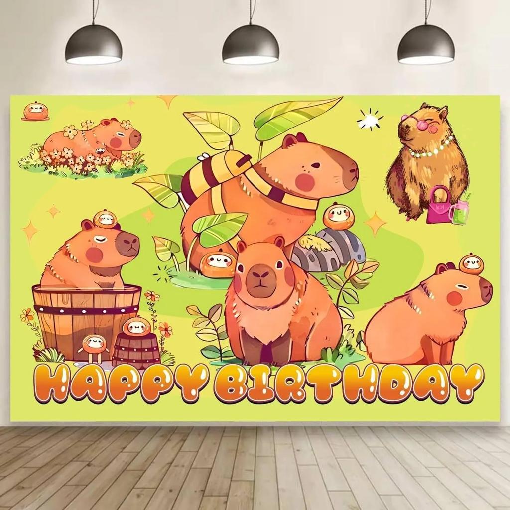 Cute Cartoon Capybara Birthday Backdrop Bring Novel Fun tapestries party decorations