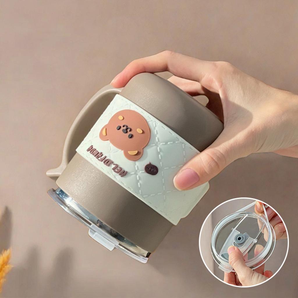 WORTHBUY 500Ml 304 Stainless Steel Coffee Mug With Straw Insulated Anti Scalding Water Cup Portable Double-Layer Drinking Cup