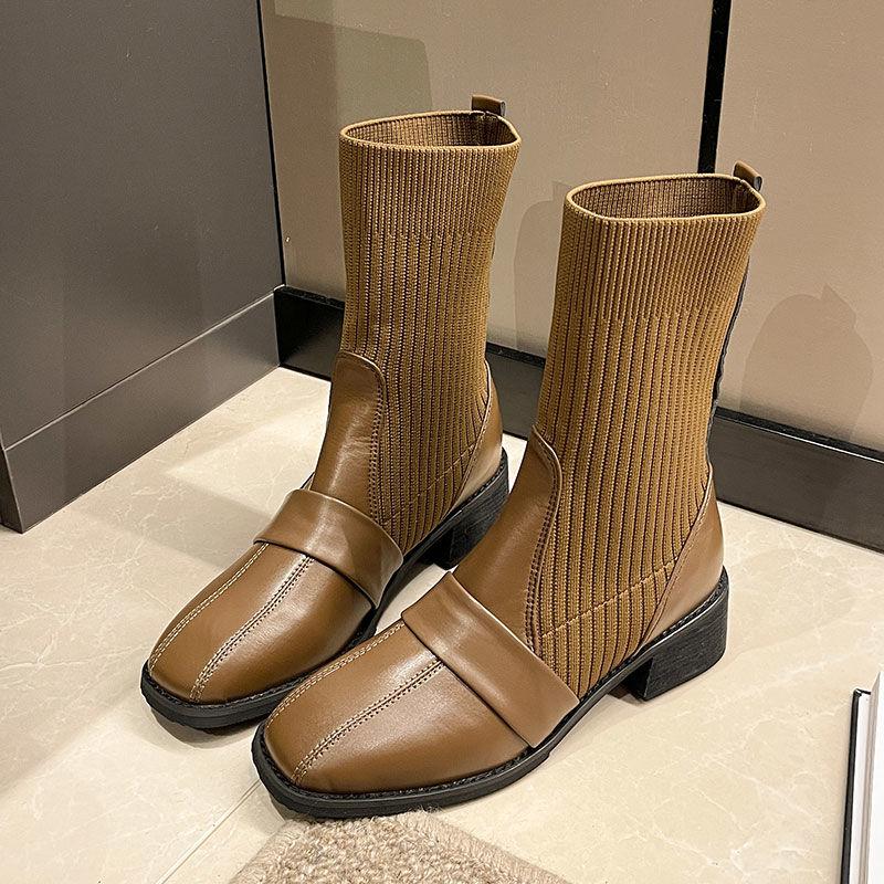 

Модные женские ботильоны с квадратным носком, элегантные ботильоны на среднем каблуке, женские короткие туфли, высококачественная обувь по акции. 40