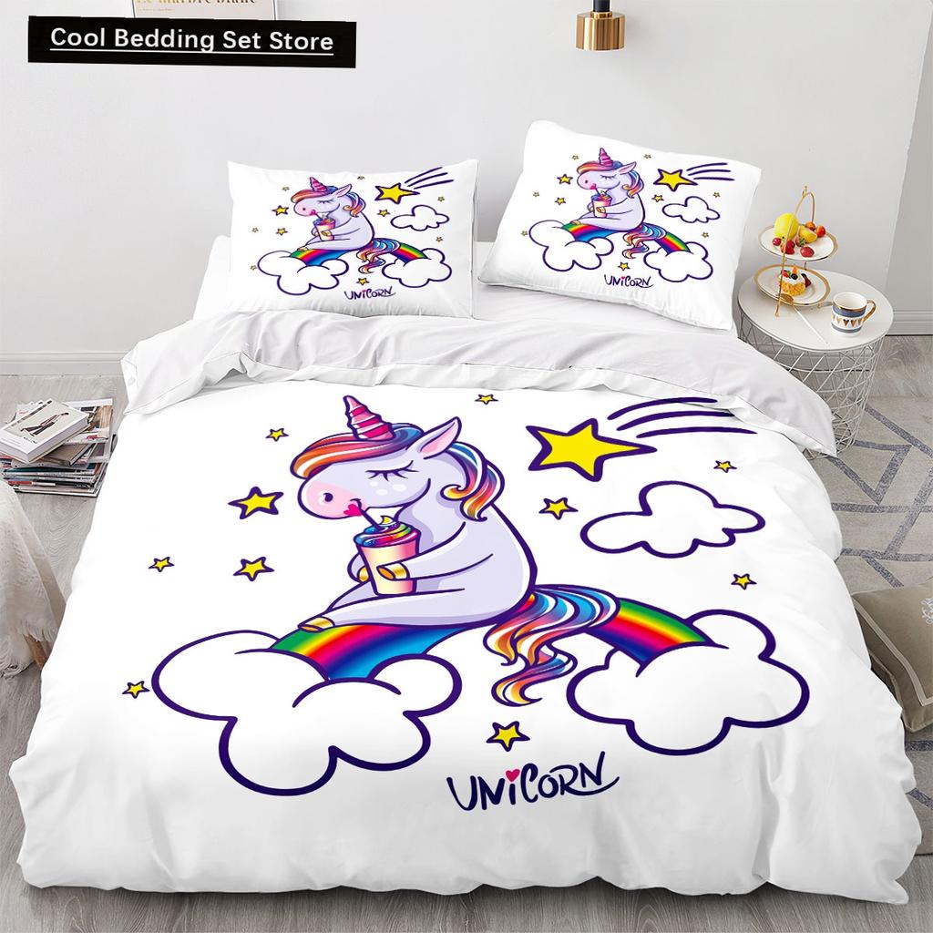 Cartoon Rainbow Unicorn Bedding Sets 135x200 Duvet Cover Set Pillowcases Queen Single Double Twin Size Bed Linen for Kids Girls