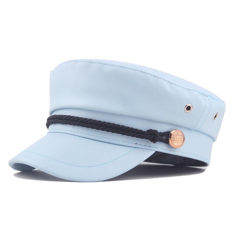 Youth pu leather newsboy flat top navy hat women's autumn and winter fashion versatile flat top hat men's duck tongue beret