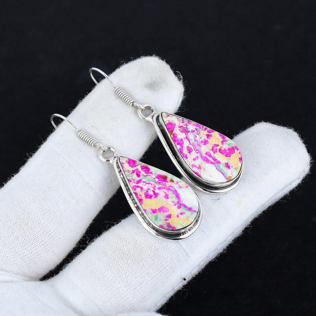 Natural Sea Sediment Gemstone Antique Earrings 925 Sterling Silver Earring, Boho Silver Jewelry Dangle Earrings, Gifts For Wadding Gifts For Her