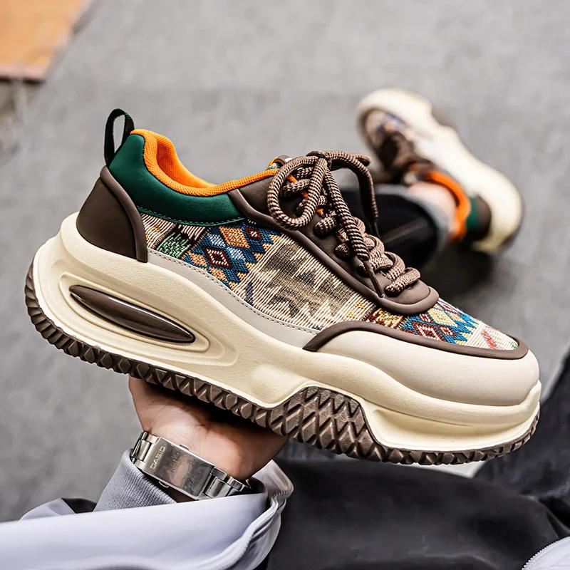 Fashion Versatile Running Shoes White Men Sport Shoes Platform Thick Sole Casual Sneakers Breathable Lightweight Tennis Shoes