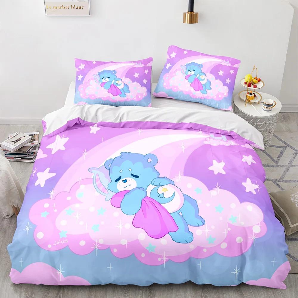 

Cartoon Anime Care Bears Duvet Cover Set Kawaii Carebears Quilt Cover Pillowcase Set Kids Bedding Set Decor Full Queen King Size 90x200cm