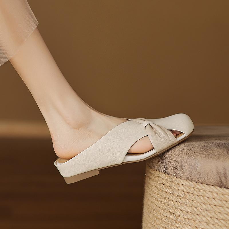 Fashion 2025 Summer Women Mules Leather Women Shoes Concise Cover Toe Slingback Increase Height Round Toe Modern Slippers Sandals