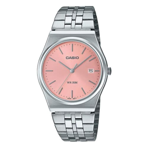 

Casio Enticer Men s Analog Pink Dial Watch MTP-B145D-4AVDF (A2200), Silver, Retro