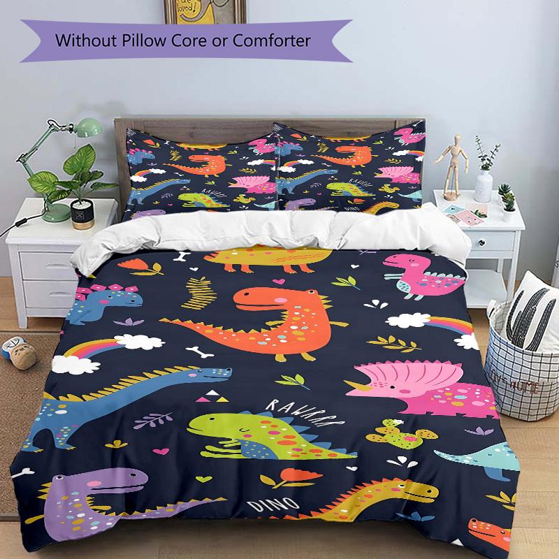 3pcs bedding set Dino Rainbow Includes 1 Comforter + 2 Pillowcases, Without Pillow Inserts, Soft Comfortable, Lightweight Breathable040
