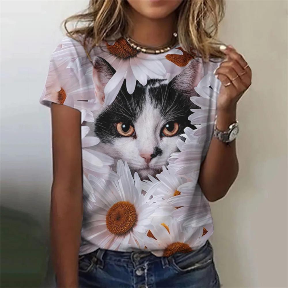 New Funny Cat 3D Print Women's Kawaii T Shirt Female Harajuku Casual Clothing Ladies Fashion Cute Animal Graphic Tees Girls Tops