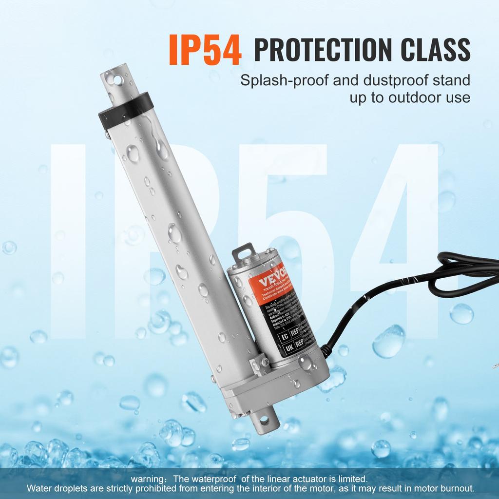 VEVOR Linear Actuator 12V 15.2 Cm High Load 149.7 kg/1500N 0.5 Cm/s IP54 Protection