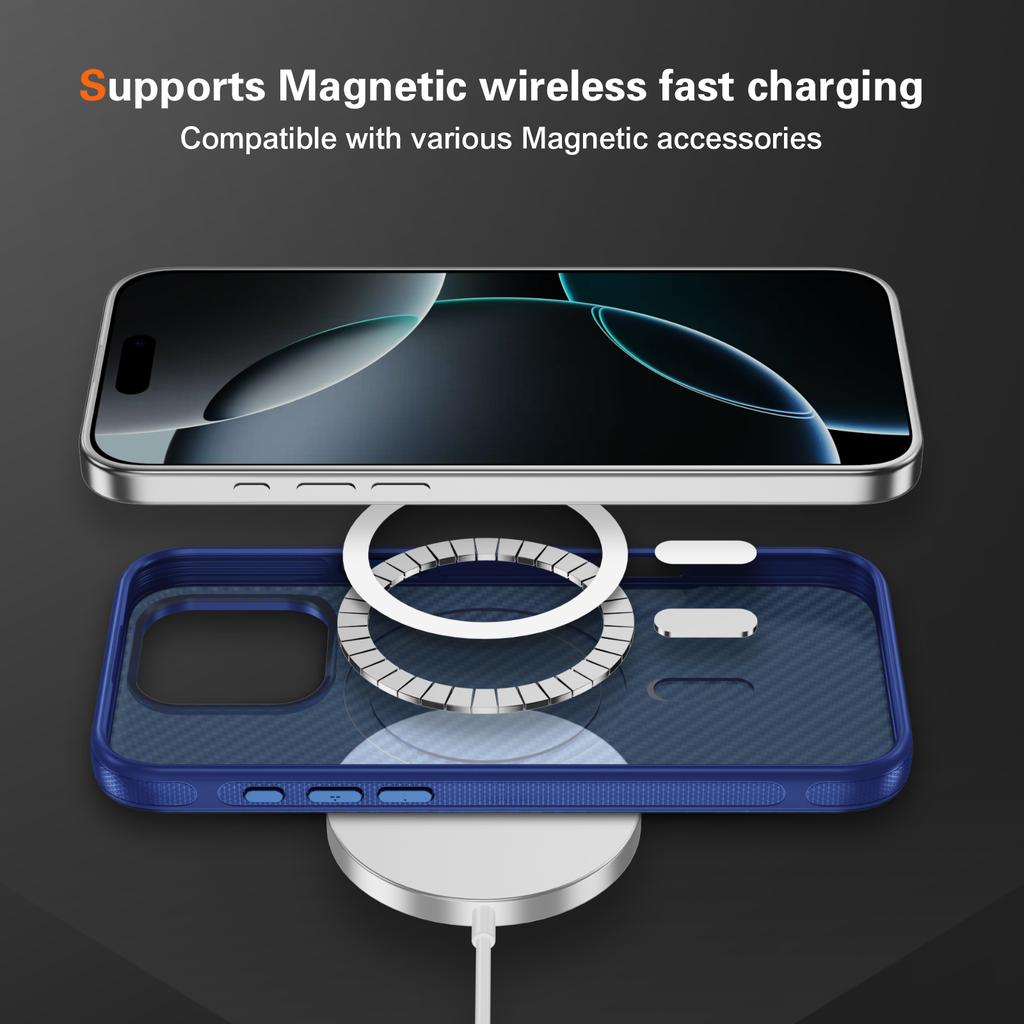 Transparent Carbon Fiber Pattern Case For 16 15 Plus 14 13 12 Pro Max 16e For Magsafe Wireless Charge Hard PC Armor Cover