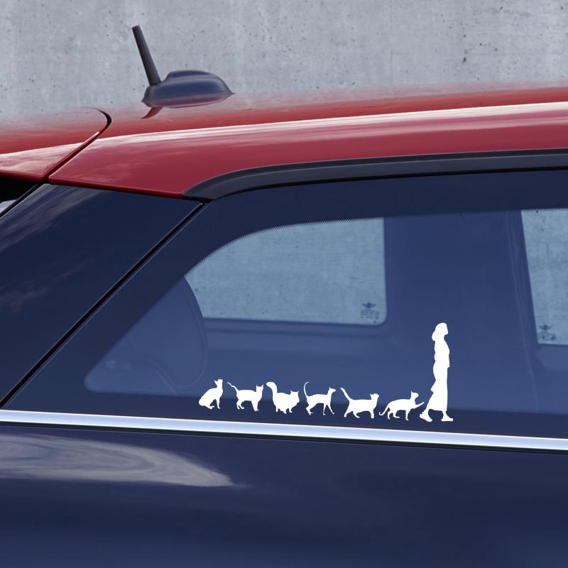 30x12cm Cat Follow Lady Cute Auto Stickers Sticker Car Windows Motorbike Bumper Laptop Decor Vinyl Decal Car Accessories