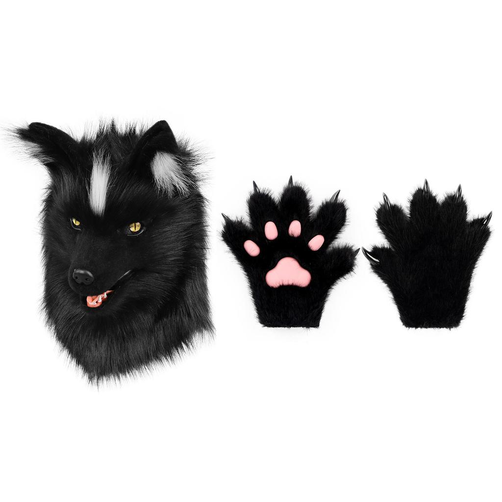 Halloween Canine Big Bad Wolf Beast Head Hood and Claw Suit Cos Costume Role Play